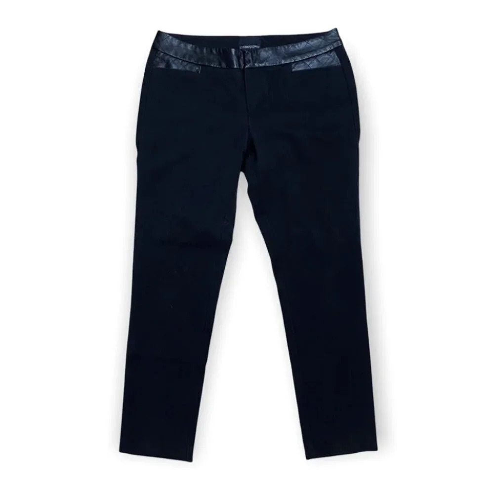 Cynthia Rowley Black Pants with  Quilted Faux Leather Waist Trim